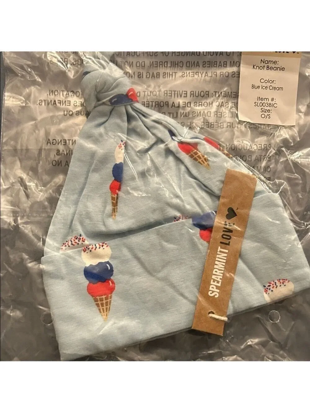 Spearmint LOVE Ice Cream Knot Beanie - Blue
